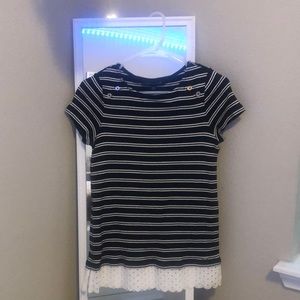 Tommy Hilfiger womens xs striped black and white top with lace bottom